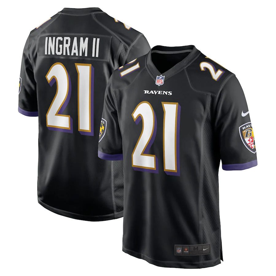 Men Baltimore Ravens #21 Mark Ingram Nike Black Game Player NFL Jersey